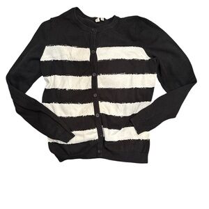 Black and Cream Cardigan w/black sequins